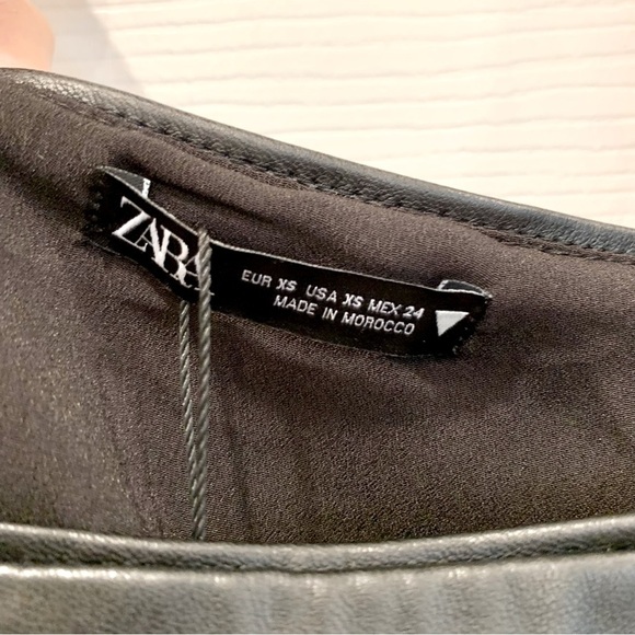 ZARA Black Leather Pinafore Square-Neck Overall Mini Dress - Picture 4 of 6